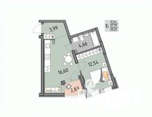 1-к квартира, строящийся дом, 39м2, 9/17 этаж