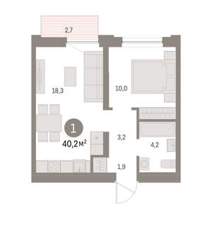 1-к квартира, вторичка, 40м2, 5/16 этаж