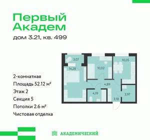 2-к квартира, строящийся дом, 52м2, 2/25 этаж