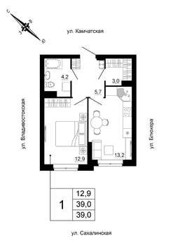 1-к квартира, строящийся дом, 39м2, 7/24 этаж
