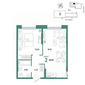 2-к квартира, вторичка, 41м2, 6/24 этаж