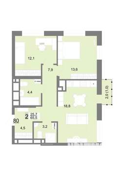 2-к квартира, строящийся дом, 66м2, 13/23 этаж