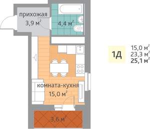 Студия квартира, вторичка, 25м2, 4/22 этаж