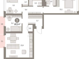3-к квартира, вторичка, 87м2, 2/9 этаж