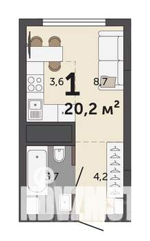 Студия квартира, строящийся дом, 20м2, 27/30 этаж