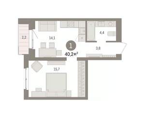 1-к квартира, вторичка, 40м2, 5/15 этаж