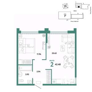 2-к квартира, вторичка, 42м2, 24/24 этаж
