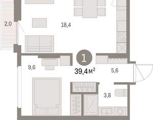 1-к квартира, вторичка, 39м2, 7/9 этаж
