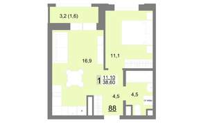 1-к квартира, вторичка, 39м2, 12/26 этаж