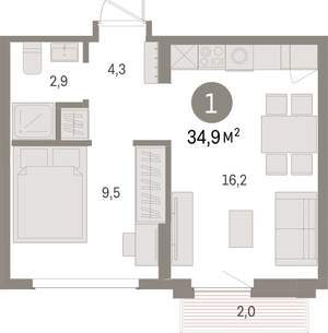 1-к квартира, вторичка, 35м2, 3/9 этаж