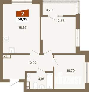 2-к квартира, вторичка, 58м2, 2/23 этаж