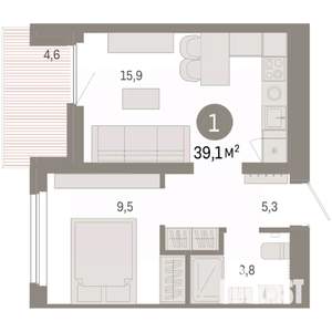 1-к квартира, вторичка, 39м2, 6/9 этаж