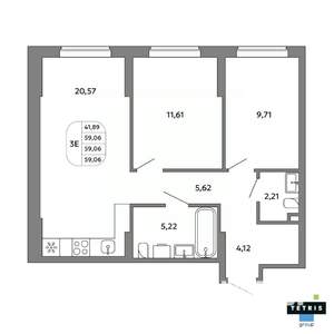 3-к квартира, вторичка, 59м2, 13/32 этаж