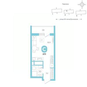 Студия квартира, вторичка, 27м2, 11/20 этаж