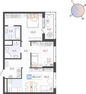2-к квартира, вторичка, 65м2, 4/31 этаж