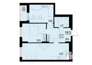 2-к квартира, строящийся дом, 63м2, 20/25 этаж