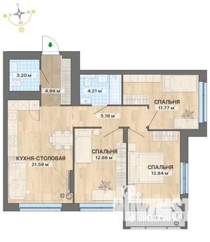 3-к квартира, строящийся дом, 79м2, 21/29 этаж