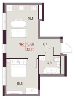 1-к квартира, вторичка, 34м2, 4/20 этаж