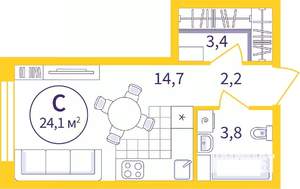 Студия квартира, вторичка, 24м2, 2/8 этаж