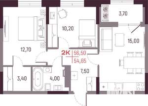 2-к квартира, вторичка, 55м2, 17/25 этаж