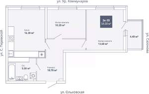 2-к квартира, сданный дом, 58м2, 15/18 этаж