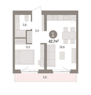 1-к квартира, вторичка, 43м2, 2/15 этаж