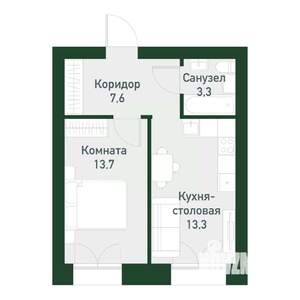 1-к квартира, вторичка, 38м2, 2/4 этаж