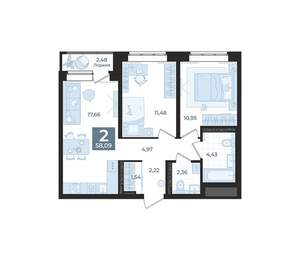2-к квартира, вторичка, 58м2, 13/23 этаж