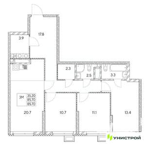 3-к квартира, вторичка, 86м2, 21/31 этаж