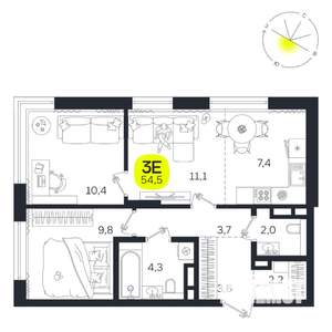 3-к квартира, вторичка, 55м2, 2/27 этаж