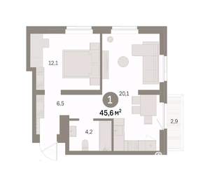 1-к квартира, вторичка, 46м2, 5/9 этаж