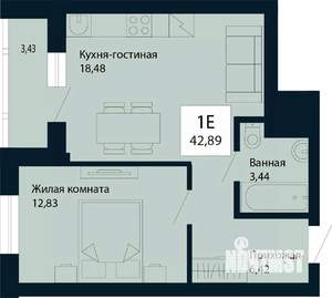 1-к квартира, строящийся дом, 43м2, 5/30 этаж