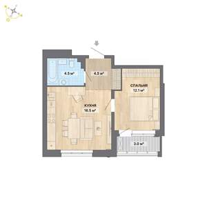 1-к квартира, строящийся дом, 43м2, 3/4 этаж