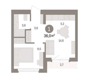1-к квартира, вторичка, 36м2, 6/16 этаж