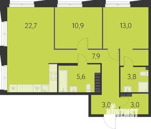 2-к квартира, вторичка, 70м2, 21/25 этаж