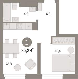 1-к квартира, вторичка, 35м2, 5/7 этаж