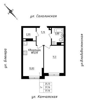1-к квартира, строящийся дом, 37м2, 20/25 этаж