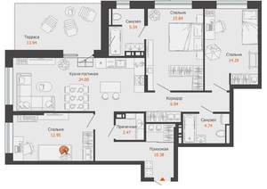 3-к квартира, вторичка, 101м2, 7/8 этаж