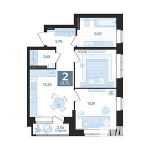 2-к квартира, вторичка, 52м2, 4/23 этаж