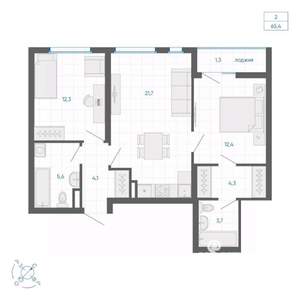 2-к квартира, вторичка, 65м2, 23/32 этаж