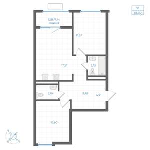 2-к квартира, вторичка, 63м2, 4/4 этаж