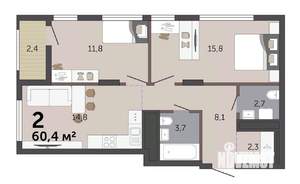 2-к квартира, вторичка, 60м2, 14/19 этаж