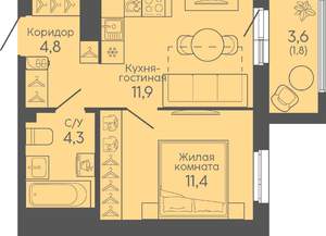 1-к квартира, вторичка, 35м2, 15/16 этаж