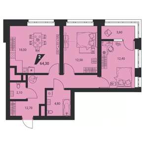 2-к квартира, вторичка, 65м2, 9/25 этаж
