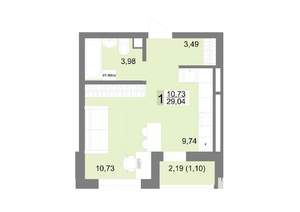 Студия квартира, строящийся дом, 29м2, 6/22 этаж