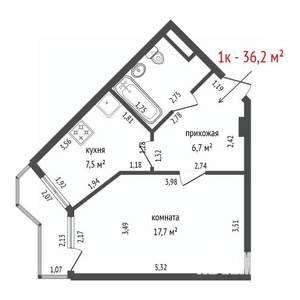 1-к квартира, вторичка, 36м2, 5/9 этаж