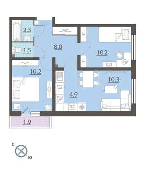 2-к квартира, вторичка, 48м2, 4/8 этаж