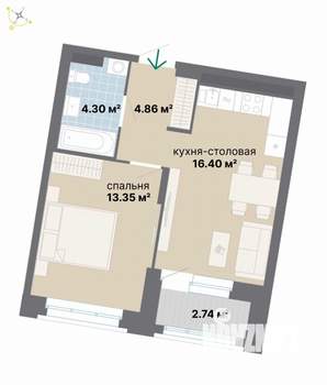 1-к квартира, вторичка, 42м2, 3/9 этаж