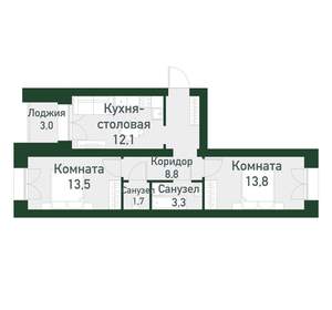 2-к квартира, вторичка, 54м2, 2/4 этаж