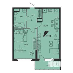 2-к квартира, вторичка, 47м2, 18/25 этаж